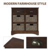 Rustic Acacia Wood Storage Cabinet with Two Drawers and Four Classic Rattan Baskets for Dining Room, Entryway, or Living Room