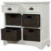 Rustic Acacia Wood Storage Cabinet with Two Drawers and Four Classic Rattan Baskets for Dining Room, Entryway, or Living Room